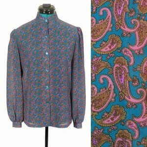 1970s Psychedelic Paisley Shirt Button Down Blouse Collegian Vintage Vtg Retro